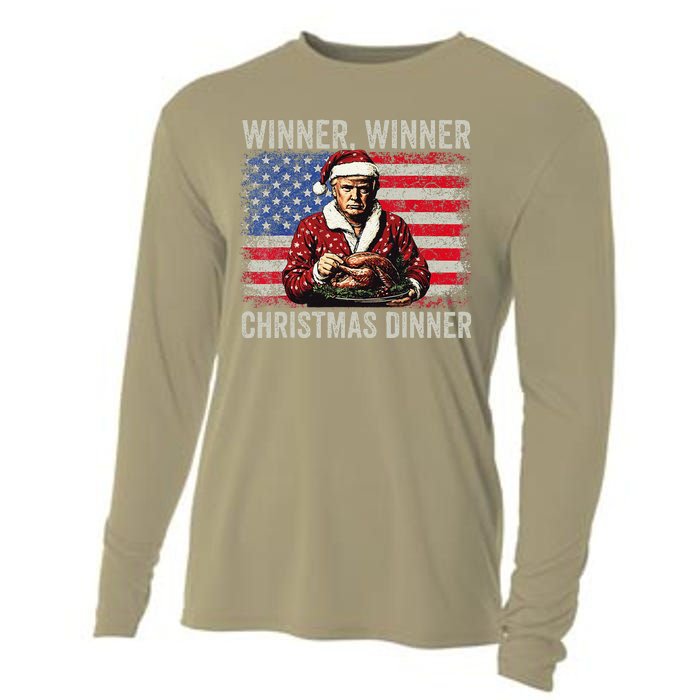 Winner Winner Christmas Dinner Santa Trump Us Flag Xmas Cooling Performance Long Sleeve Crew