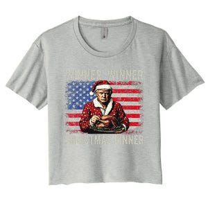 Winner Winner Christmas Dinner Santa Trump Us Flag Xmas Women's Crop Top Tee