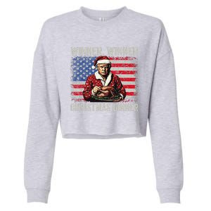 Winner Winner Christmas Dinner Santa Trump Us Flag Xmas Cropped Pullover Crew