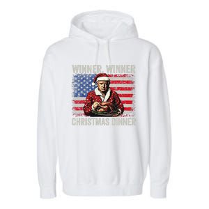 Winner Winner Christmas Dinner Santa Trump Us Flag Xmas Garment-Dyed Fleece Hoodie