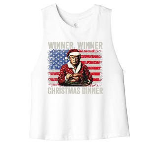 Winner Winner Christmas Dinner Santa Trump Us Flag Xmas Women's Racerback Cropped Tank