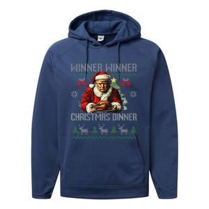 Winner Winner Christmas Dinner Santa Trump Ugly Sweater Xmas Performance Fleece Hoodie