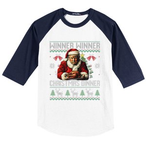 Winner Winner Christmas Dinner Santa Trump Ugly Sweater Xmas Baseball Sleeve Shirt