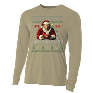 Winner Winner Christmas Dinner Santa Trump Ugly Sweater Xmas Cooling Performance Long Sleeve Crew