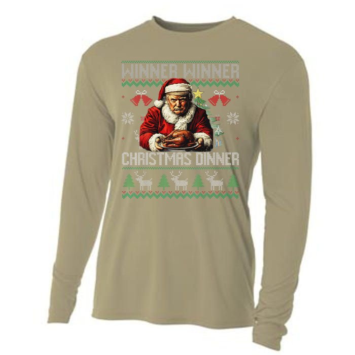 Winner Winner Christmas Dinner Santa Trump Ugly Sweater Xmas Cooling Performance Long Sleeve Crew