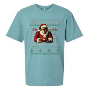 Winner Winner Christmas Dinner Santa Trump Ugly Sweater Xmas Sueded Cloud Jersey T-Shirt