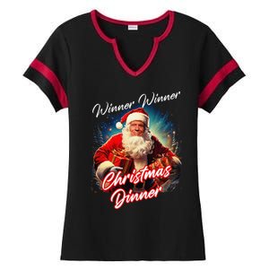 Winner Winner Christmas Dinner – President Trump Santa Ladies Halftime Notch Neck Tee