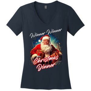 Winner Winner Christmas Dinner – President Trump Santa Women's V-Neck T-Shirt