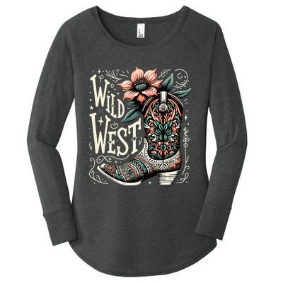 Wild West Country Music Vintage Cowgirl Boot Western Flower Women's Perfect Tri Tunic Long Sleeve Shirt