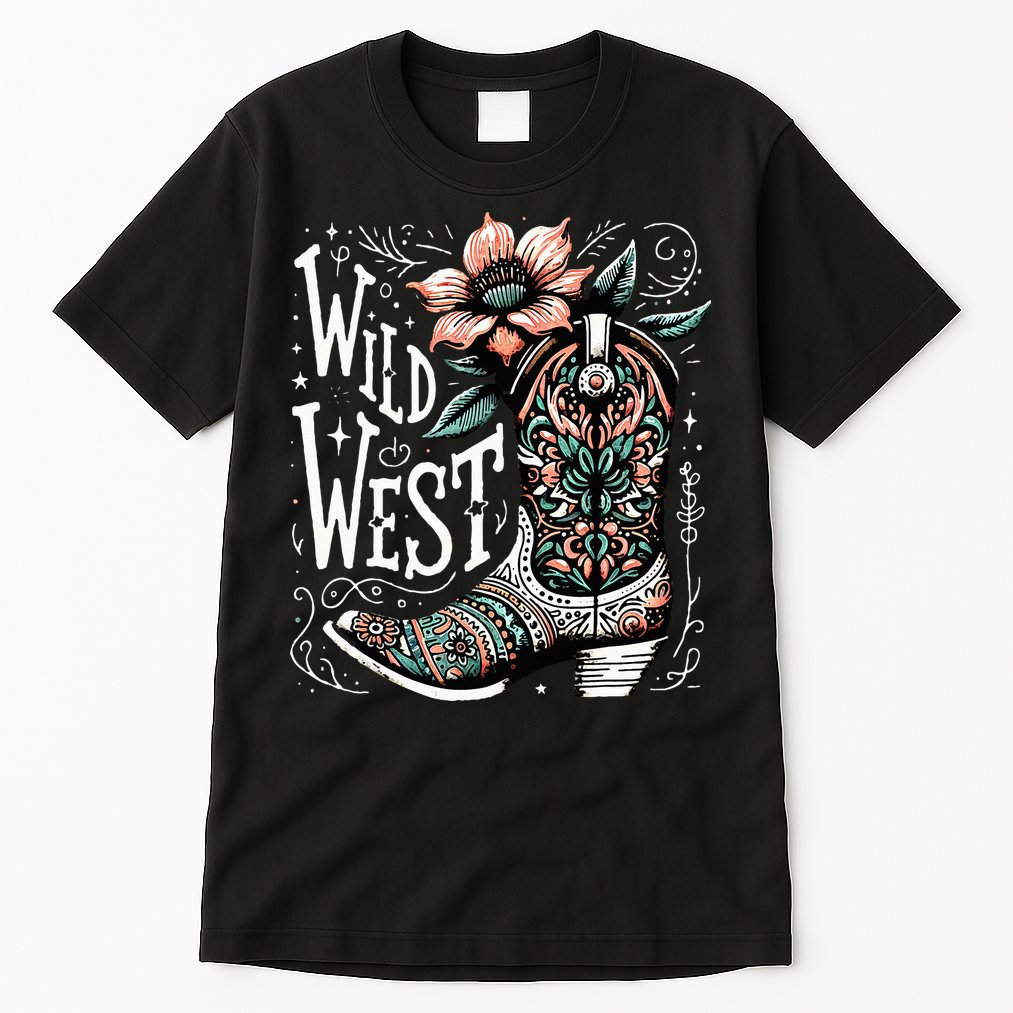 Wild West Country Music Vintage Cowgirl Boot Western Flower Tall T-Shirt