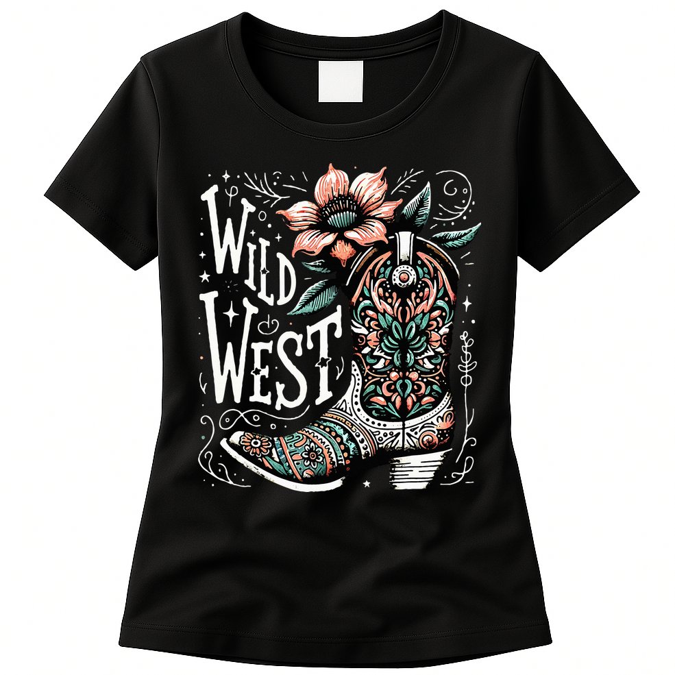 Wild West Country Music Vintage Cowgirl Boot Western Flower Womens T-Shirt