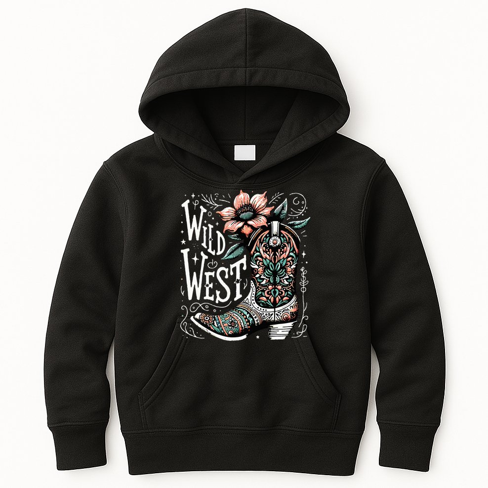 Wild West Country Music Vintage Cowgirl Boot Western Flower Kids Hoodie