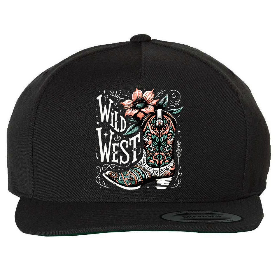 Wild West Country Music Vintage Cowgirl Boot Western Flower Wool Snapback Cap