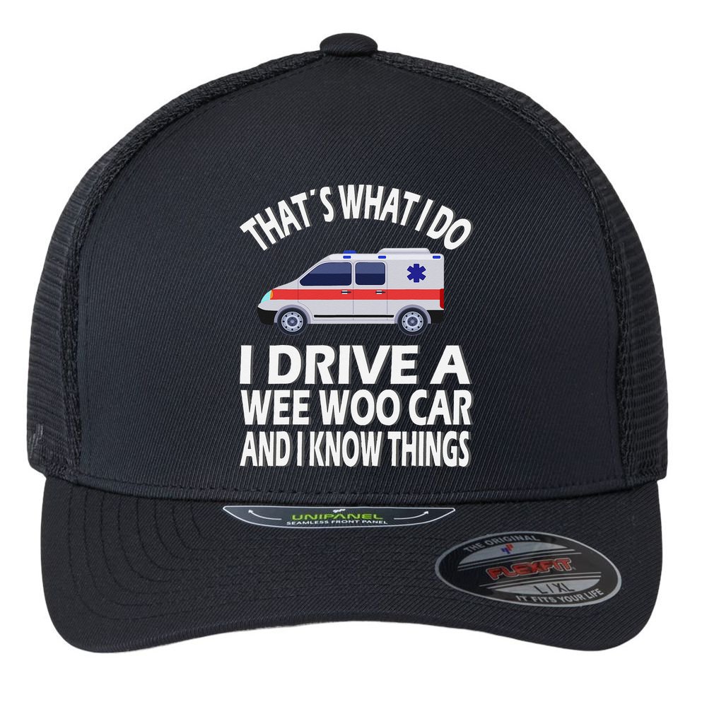 Wee Woo Car Funny Paramedic Flexfit Unipanel Trucker Cap