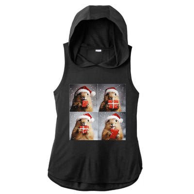 Winter Wonderland Christmas Prairie Dog Ladies PosiCharge Tri-Blend Wicking Draft Hoodie Tank