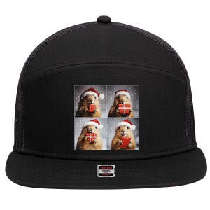 Winter Wonderland Christmas Prairie Dog 7 Panel Mesh Trucker Snapback Hat