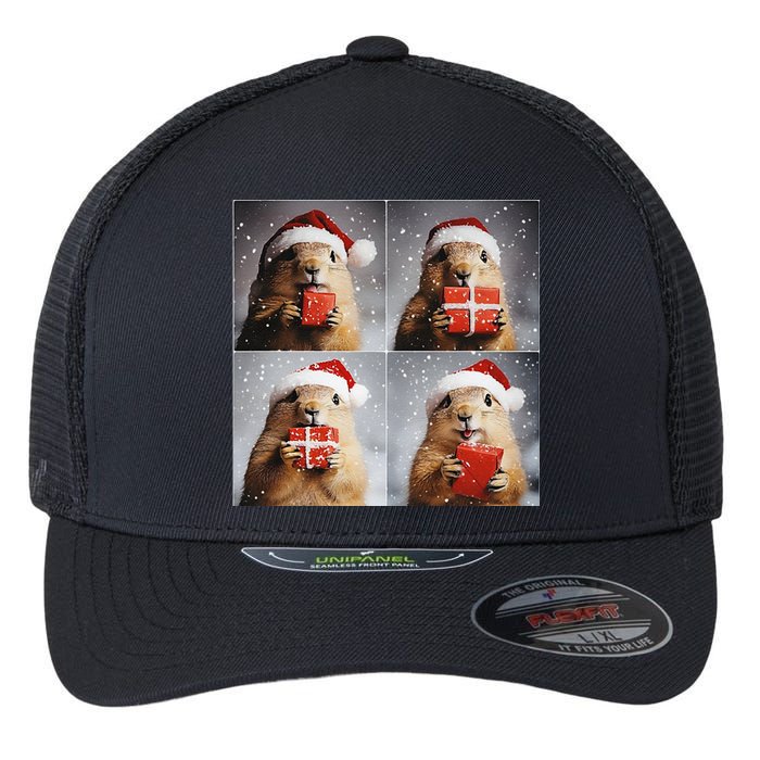 Winter Wonderland Christmas Prairie Dog Flexfit Unipanel Trucker Cap