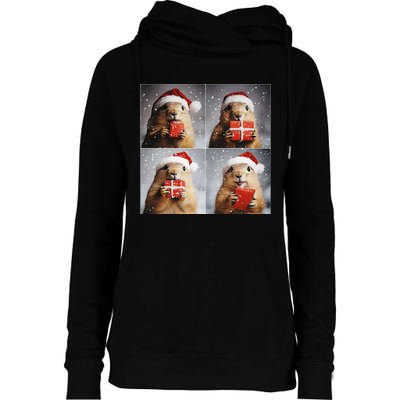 Winter Wonderland Christmas Prairie Dog Womens Funnel Neck Pullover Hood