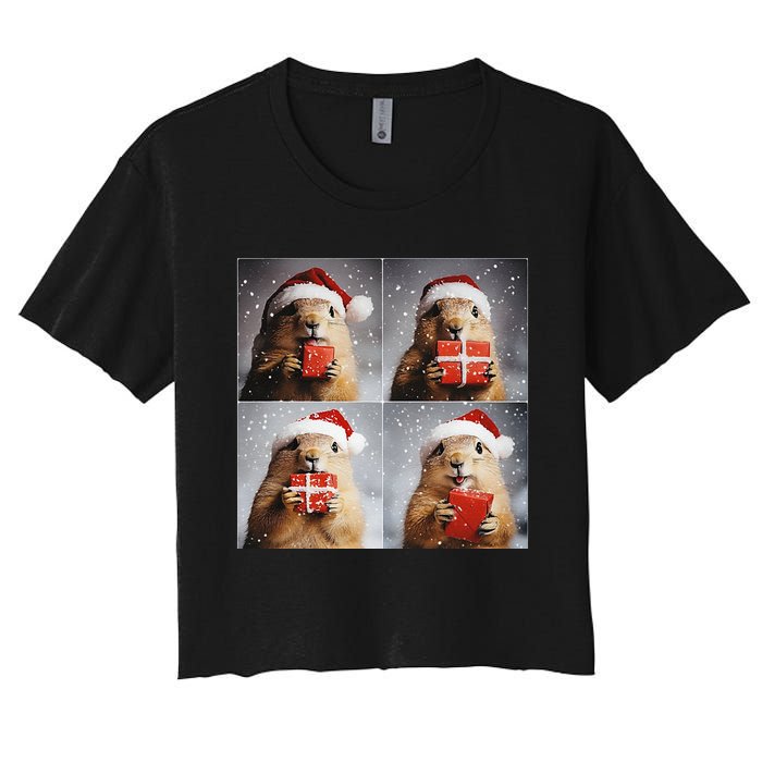 Winter Wonderland Christmas Prairie Dog Women's Crop Top Tee