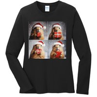 Winter Wonderland Christmas Prairie Dog Ladies Long Sleeve Shirt