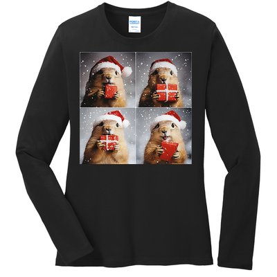 Winter Wonderland Christmas Prairie Dog Ladies Long Sleeve Shirt