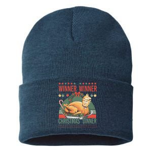 Winner Winner Christmas Dinner Funny Trump Turkey Christmas Sustainable Knit Beanie