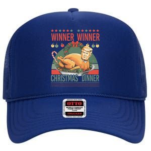 Winner Winner Christmas Dinner Funny Trump Turkey Christmas High Crown Mesh Back Trucker Hat