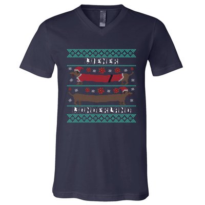 Wiener Wonderland Dachshund Dog Christmas V-Neck T-Shirt