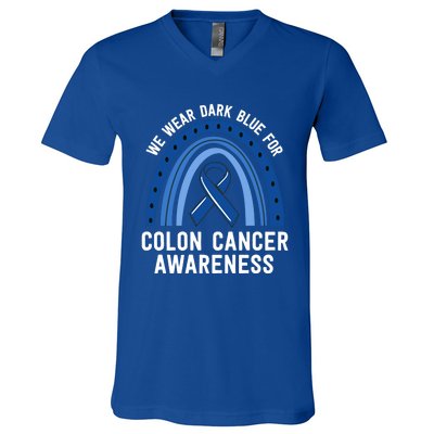 We Wear Dark Blue Colon Cancer Awareness Matching Family Gift V-Neck T-Shirt