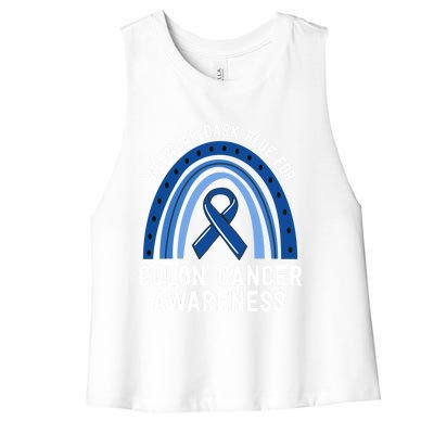 We Wear Dark Blue Colon Cancer Awareness Matching Family Gift Women's Racerback Cropped Tank