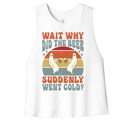 Wait Why Did The Beer Suddenly Went Cold? Funny Ghost Gift Women's Racerback Cropped Tank