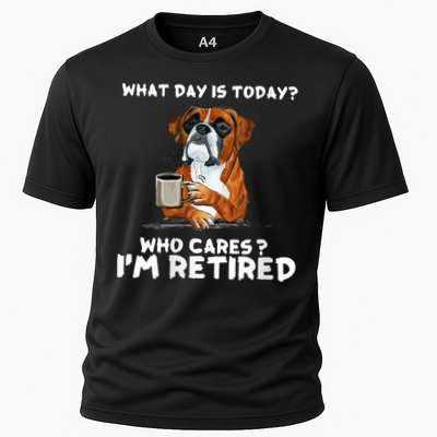 Womens What Day Is Today Who Care I'm Retired Funny Boxer Dog Performance Shirt