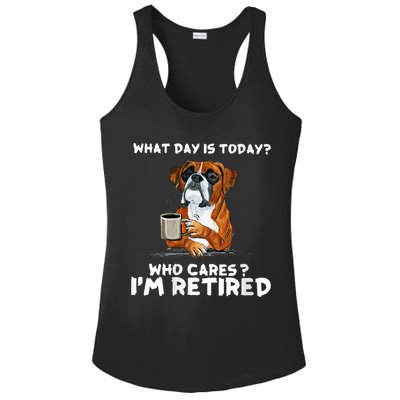 Womens What Day Is Today Who Care I'm Retired Funny Boxer Dog Ladies PosiCharge Competitor Racerback Tank