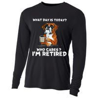 Womens What Day Is Today Who Care I'm Retired Funny Boxer Dog Cooling Performance Long Sleeve Crew