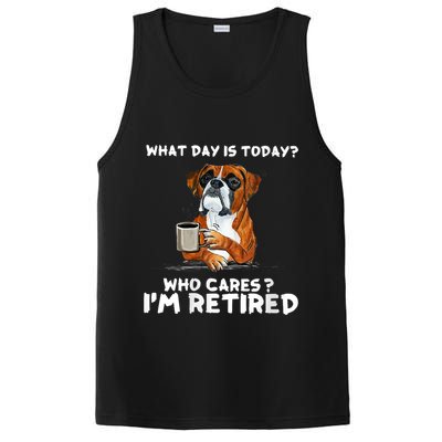 Womens What Day Is Today Who Care I'm Retired Funny Boxer Dog PosiCharge Competitor Tank