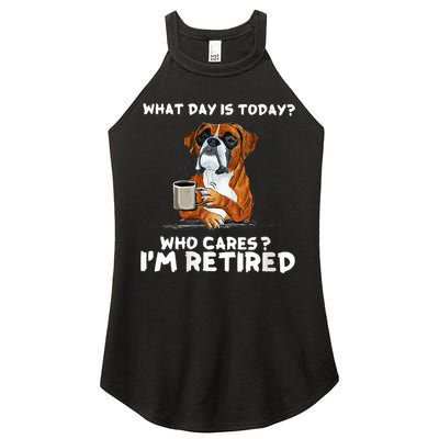 Womens What Day Is Today Who Care I'm Retired Funny Boxer Dog Women's Perfect Tri Rocker Tank