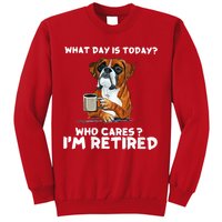 Womens What Day Is Today Who Care I'm Retired Funny Boxer Dog Sweatshirt