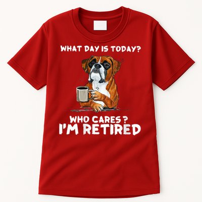 Womens What Day Is Today Who Care I'm Retired Funny Boxer Dog Tall T-Shirt