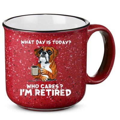 Womens What Day Is Today Who Care I'm Retired Funny Boxer Dog 15oz Campfire Ceramic Mug