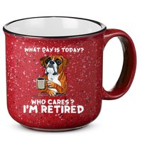 Womens What Day Is Today Who Care I'm Retired Funny Boxer Dog 15oz Campfire Ceramic Mug