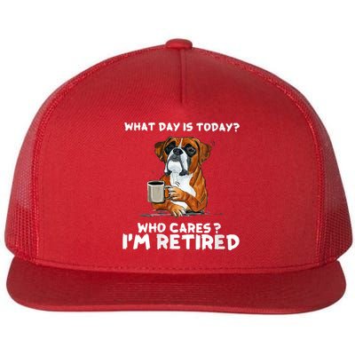 Womens What Day Is Today Who Care I'm Retired Funny Boxer Dog Flatbill Hat