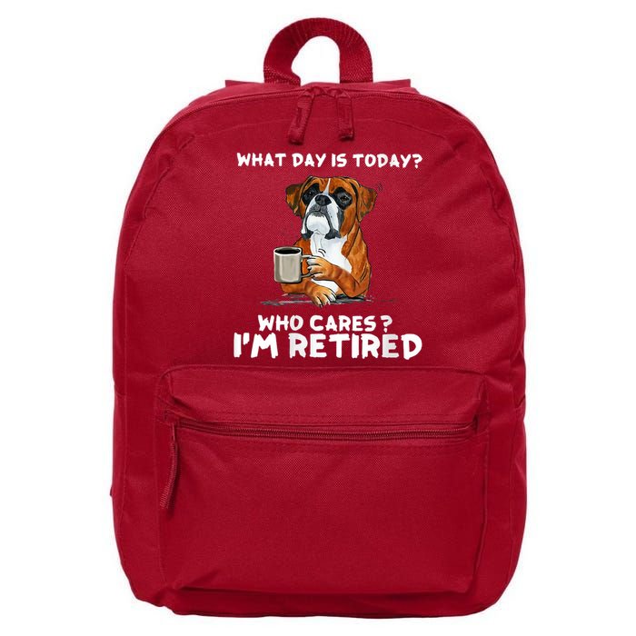 Womens What Day Is Today Who Care I'm Retired Funny Boxer Dog 16 in Basic Backpack