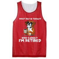 Womens What Day Is Today Who Care I'm Retired Funny Boxer Dog Mesh Reversible Basketball Jersey Tank