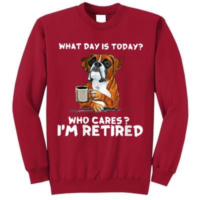 Womens What Day Is Today Who Care I'm Retired Funny Boxer Dog Tall Sweatshirt