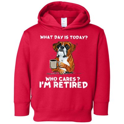 Womens What Day Is Today Who Care I'm Retired Funny Boxer Dog Toddler Hoodie