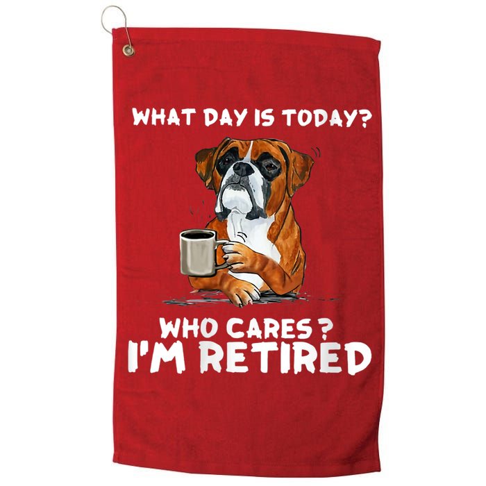 Womens What Day Is Today Who Care I'm Retired Funny Boxer Dog Golf Towel