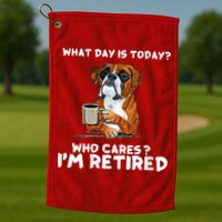 Womens What Day Is Today Who Care I'm Retired Funny Boxer Dog Golf Towel
