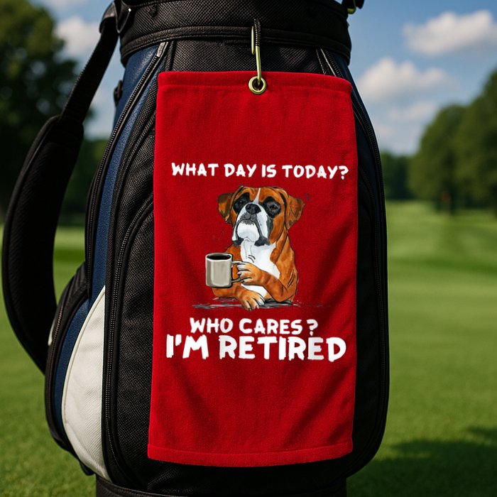 Womens What Day Is Today Who Care I'm Retired Funny Boxer Dog Golf Towel