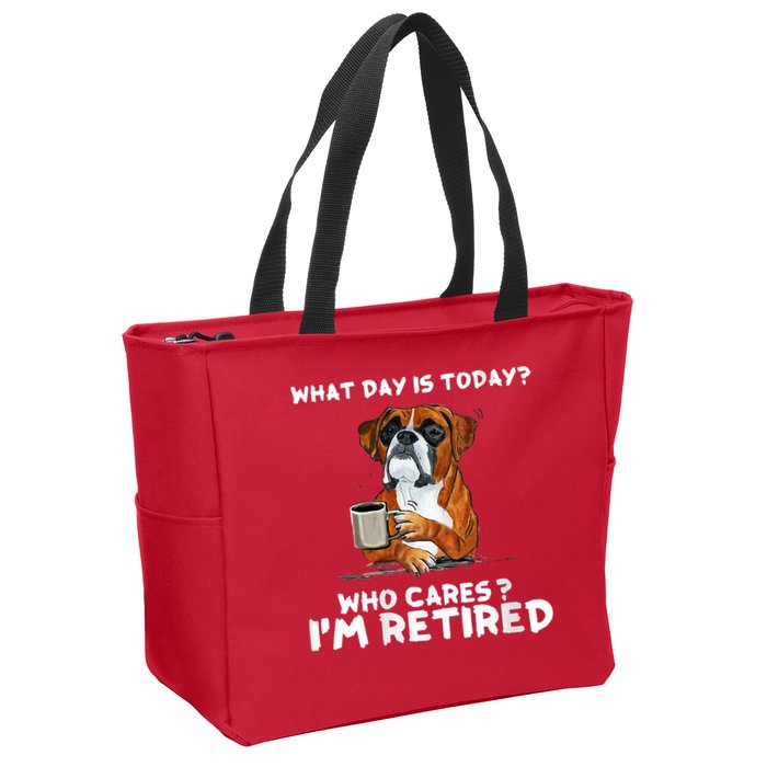Womens What Day Is Today Who Care I'm Retired Funny Boxer Dog Zip Tote Bag