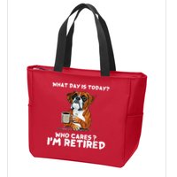 Womens What Day Is Today Who Care I'm Retired Funny Boxer Dog Zip Tote Bag